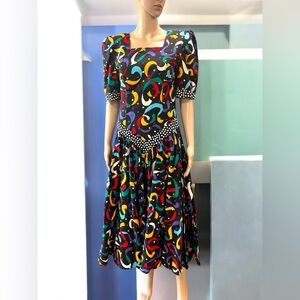 True 80’s vintage Leslie Lucks Confetti Party Dress -10